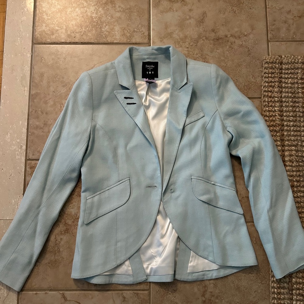 Smythe One Button Blue Linen Blend Blazer